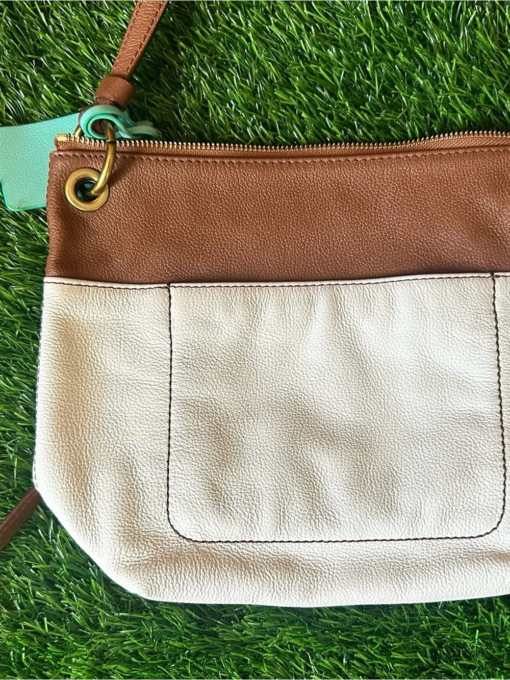 Fossil Cream and Brown Women’s Two-Tone Tote